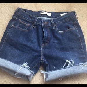 LEVIS Distressed denim jeans shorts dark blue